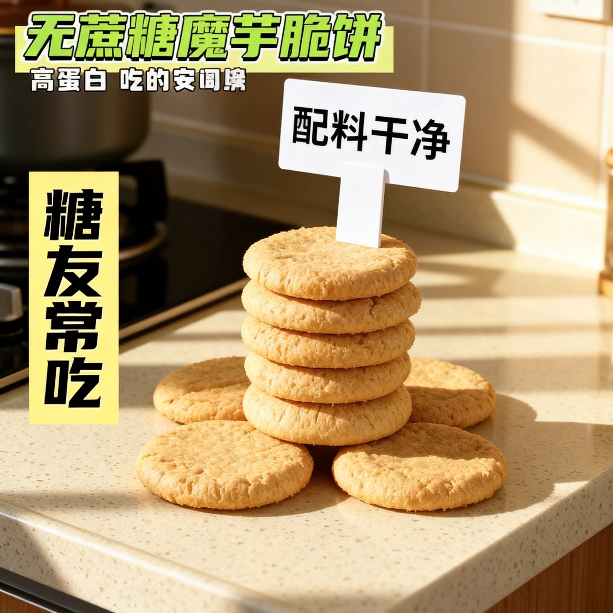糖尿人专用零食品可以吃的无糖精魔芋脆饼老人儿童孕妇糖友饱腹品