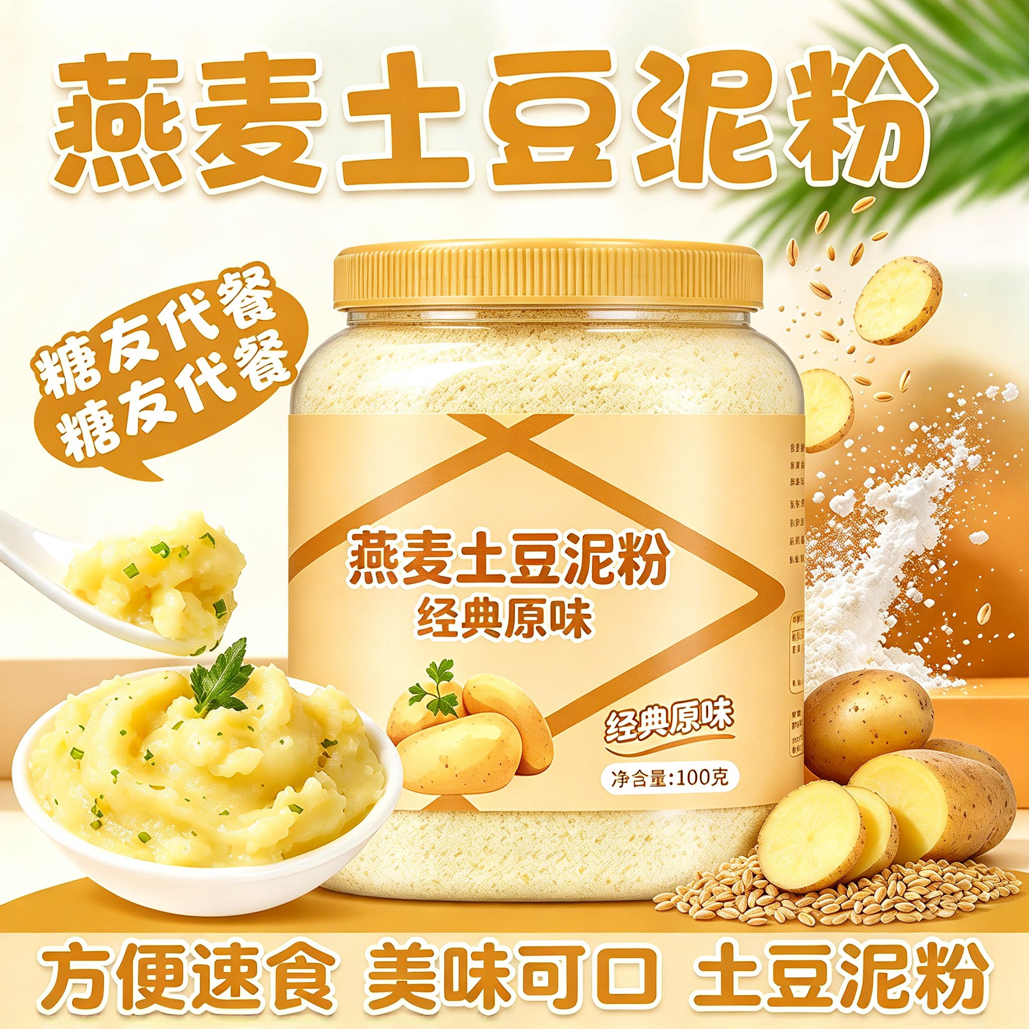 糖尿人专用零食品可以吃的无糖精燕麦土豆泥粉老人儿童糖友饱腹品