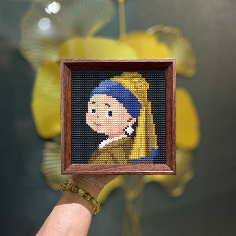珍珠耳环的少女钻石画带相框