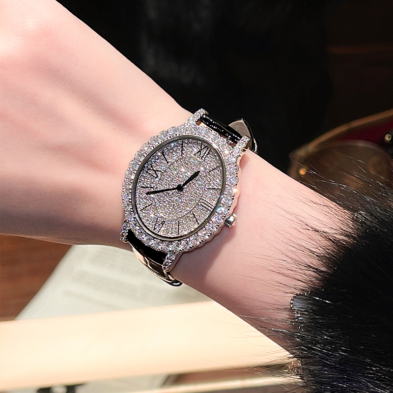 满天星满钻真皮手表女士