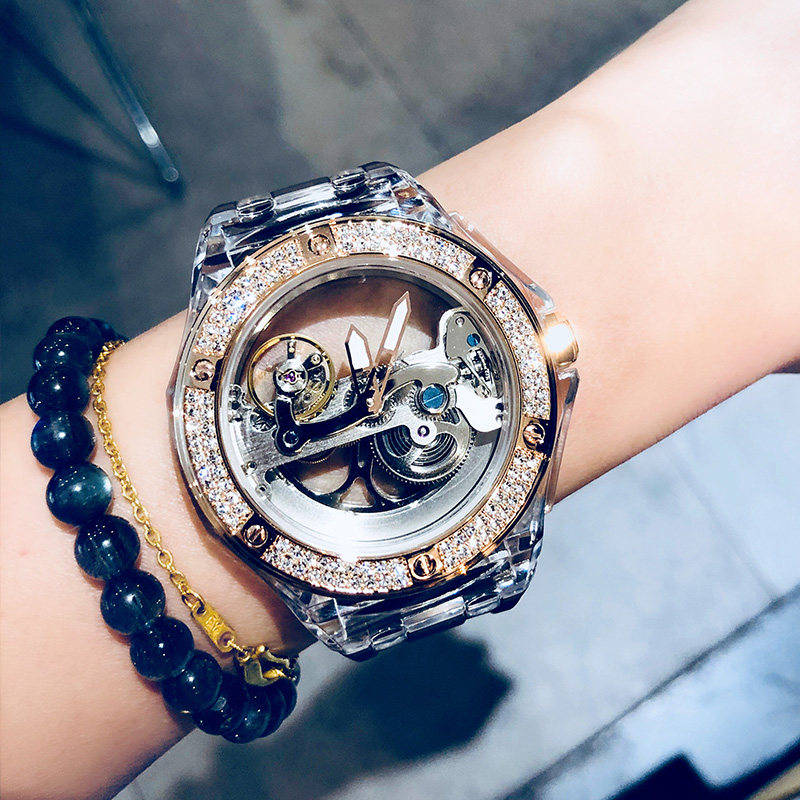 davena蒂玮娜机械表手表女士镂空正品名牌奢华轻奢小众透明大表盘