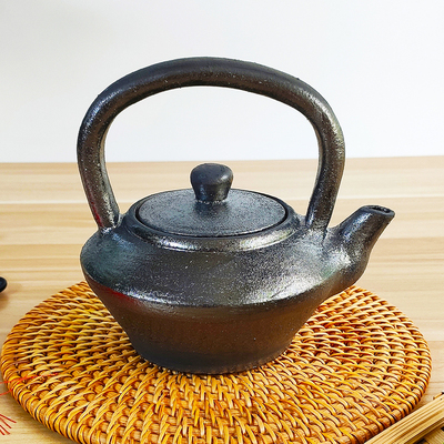平定黑砂泡茶壶家用粗陶养生茶壶黑陶单壶小号复古泡茶壶茶具