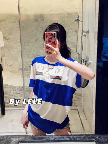 LEDAFOR3 水染工艺 蓝白条纹 短袖T恤 棉麻材质 G 男女同款