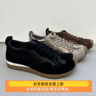 欧洲站2025年新款磨砂皮牛京皮德训鞋系带运动鞋休闲板鞋潮牌女鞋