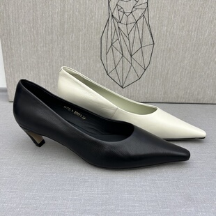 欧洲站2026年新款胎摔牛皮尖头细跟高跟鞋时尚气质浅口瓢鞋单鞋女