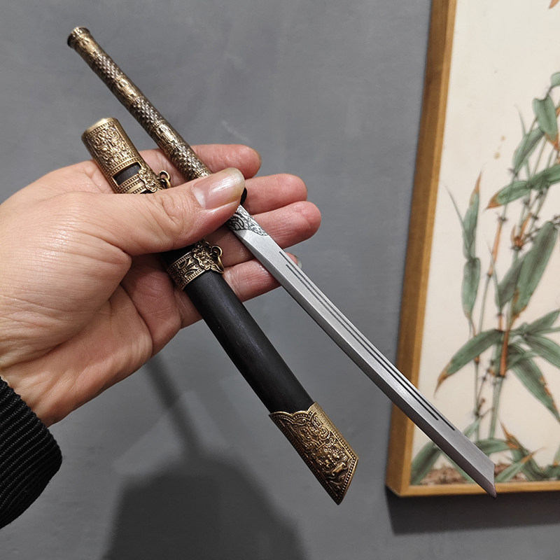 迷你康熙茶刀微型桌面模型茶剑刀具茶道古兵器未开刃摆件双刃