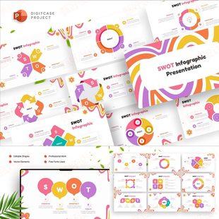ppt模板SWOT信息图商业工作流程项目总结客户业务投资品牌营销501