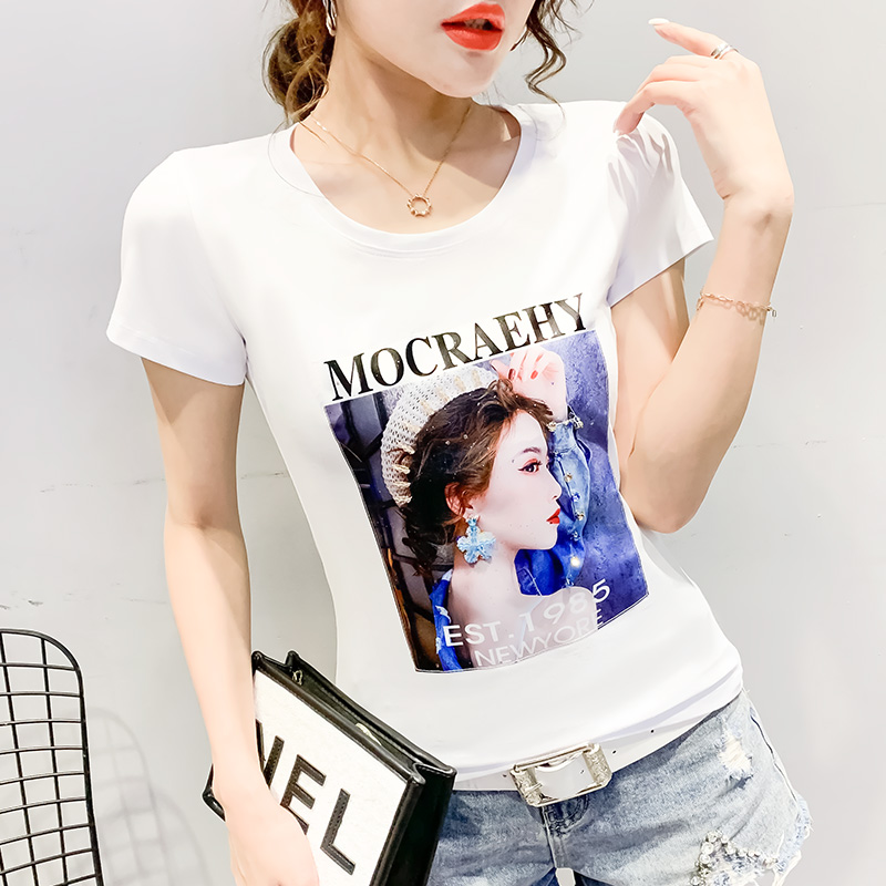 网红夏季新款钉珠女士ins短袖t恤