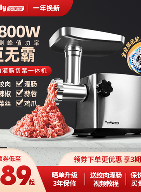 Tenfly添美家电动家用绞肉机小型商用大功率不锈钢多功能绞馅灌肠