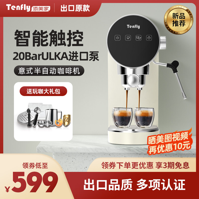 Tenfly添美家意式浓缩咖啡机家用小型20Bar萃取半自动蒸汽打奶泡