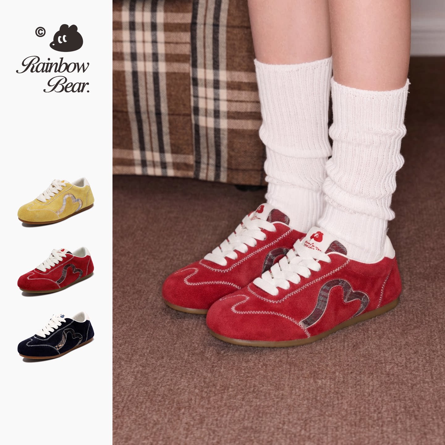 彩虹熊女童红色德训鞋2026春秋新款中大童防滑平底儿童运动休闲鞋