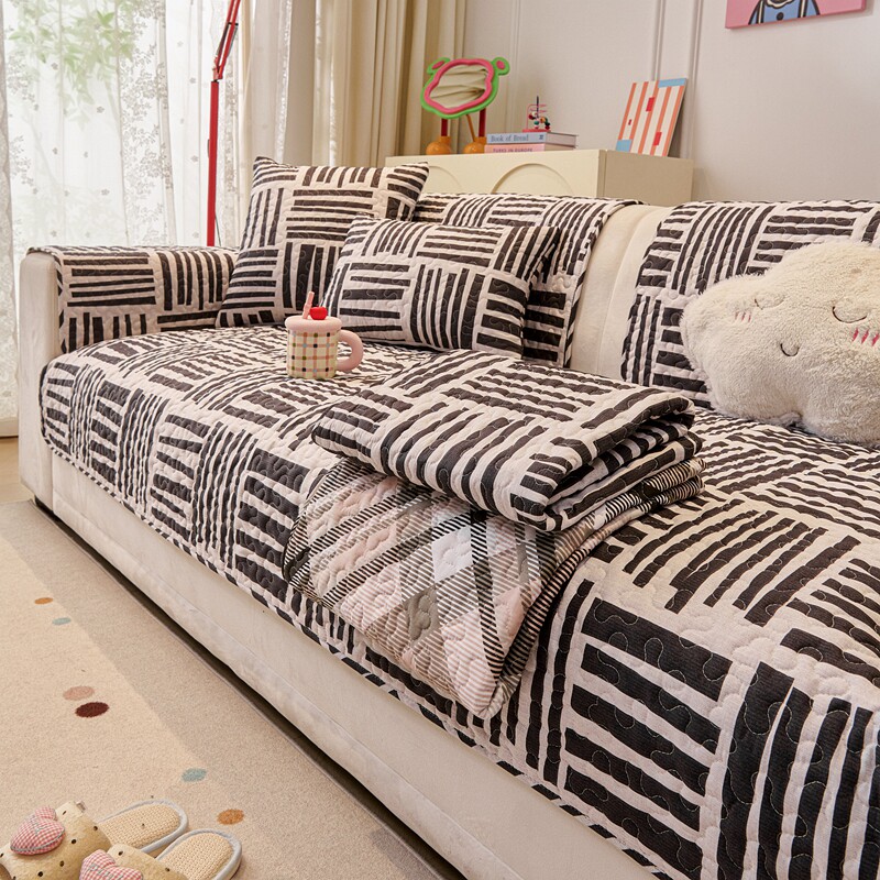 特价清仓纯棉布艺沙发垫防滑北欧简约四季通用坐垫全棉沙发套条纹