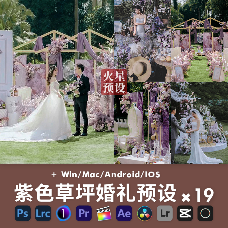 LR预设高贵紫色系草坪婚礼跟拍调色PS户外人像滤镜PR/FCPX飞思LU