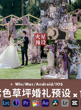 LR预设紫色系草坪婚礼跟拍调色PS户外人像滤镜PR飞思LUT像素蛋糕