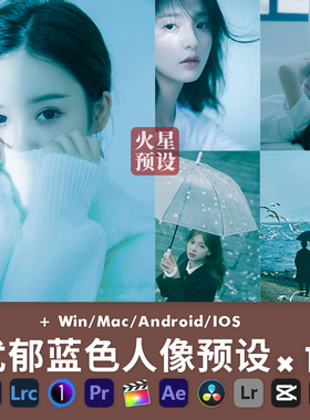 灰度忧郁蓝色人像LR预设静谧旅拍PS调色滤镜FCPX飞思LUT像素蛋糕