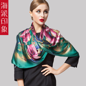 杭州丝绸重磅真丝围巾长披肩手绘桑蚕丝围巾春秋季丝巾女洋气时尚