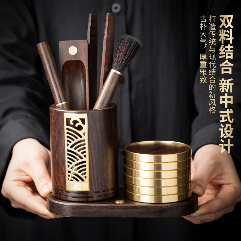 花梨黑檀木功夫茶具配件六君子杯垫套装家用茶室茶道用品茶杯垫子