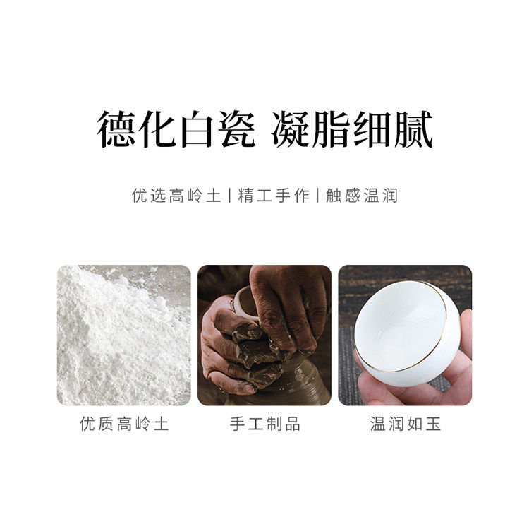 陶明堂描金白瓷茶具套装家用办公羊脂玉功夫泡茶盖碗茶杯侧把高档