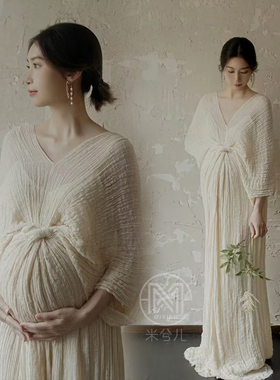 3071孕妇拍照服装纯欲风仙儿棉麻连衣裙影楼大肚孕妈孕姿衣服出租