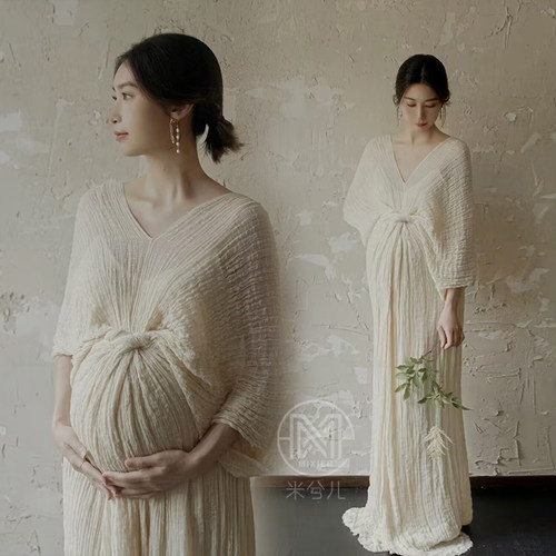 纯欲仙儿棉麻连衣裙孕妇拍照服装