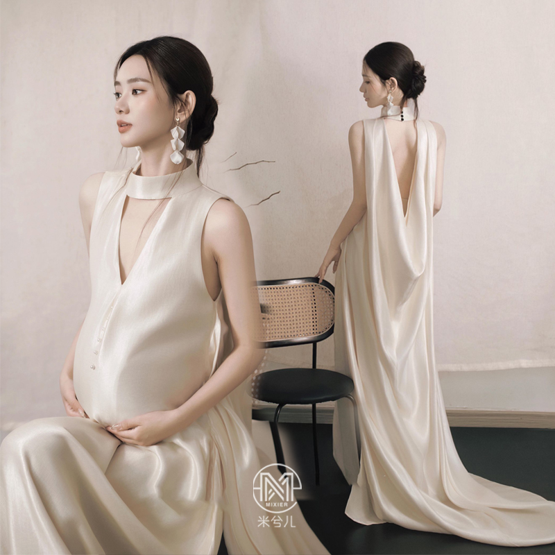 孕妇拍照服装法式轻奢露背礼服裙