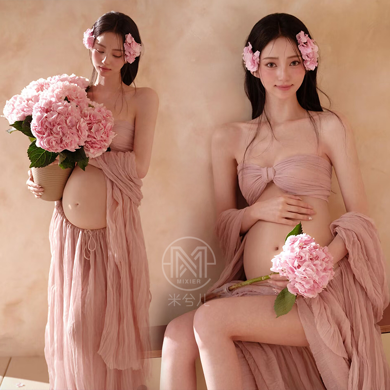孕妇照服装法式复古仙气棉麻裙