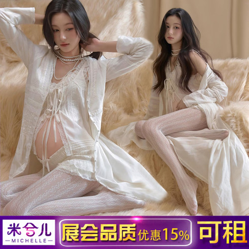 孕妇拍照服装法式名媛风蕾丝套装