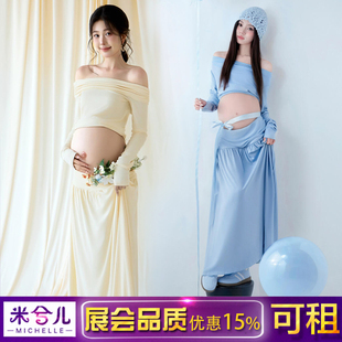 新款影楼孕妇拍照服装小清新一字肩套装大肚照写真衣服出租3696