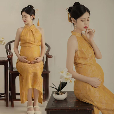 孕妇拍照服装新中式改良无袖旗袍