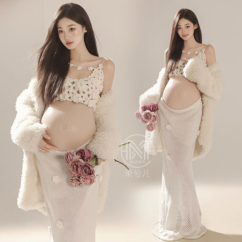 孕妇拍照服装慵懒立体针织花朵套
