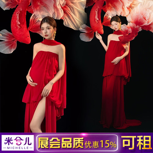 孕妇拍照服装新中式锦鲤雪纺礼服