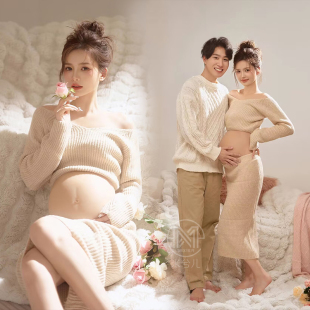 2978孕妇拍照服装慵懒美拉德毛衣纯欲风情侣居家拍影楼租用孕姿服