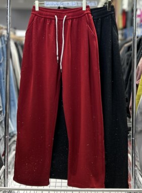 CYC潮牌小众设计款纯色闪粉抽绳休闲裤捏褶宽松直筒针织卫裤5210