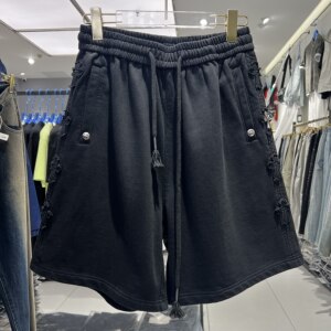 CYC潮牌大码阔版休闲短裤夏季十字架贴布刺绣金属铆钉男短裤6012