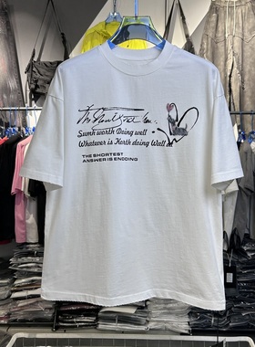 CYC精梳棉短袖美式街头卡通字母猫咪短袖t恤男女休闲半袖56021