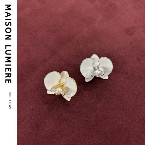 美颂之光MaisonLumiere 中号游兰珐琅蝴蝶兰耳环 更日常精致法式