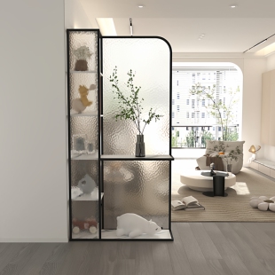 进门客厅玄关柜屏风简约现代沙发入户对门长虹水纹玻璃隔断置物架
