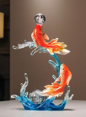 风财生水起锦鲤鱼摆件招客250504厅玄关轻酒奢高中式柜装饰品乔档