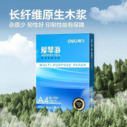 得0力爱琴海A4列印纸双面打印A4影印纸70g箱8g加厚7420-5500张一