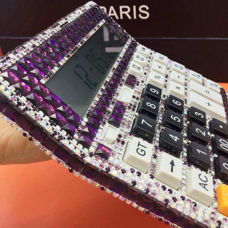 包邮新款器力 水钻镶钻贴钻计算器镶钻计算机 带钻计算办公得Deli