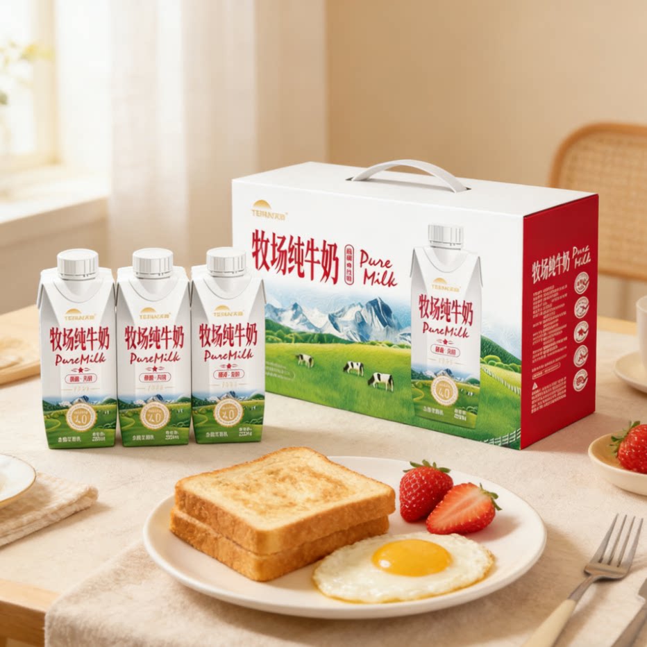 新疆天润兵团牧场纯牛奶4.0g蛋白学生儿童250ml*10瓶整箱