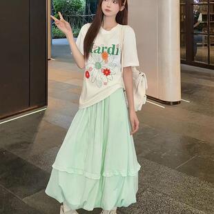 2026新款防晒花苞裙女夏慵懒风宽松蓬蓬休闲裙高腰遮肉半身裙长裙