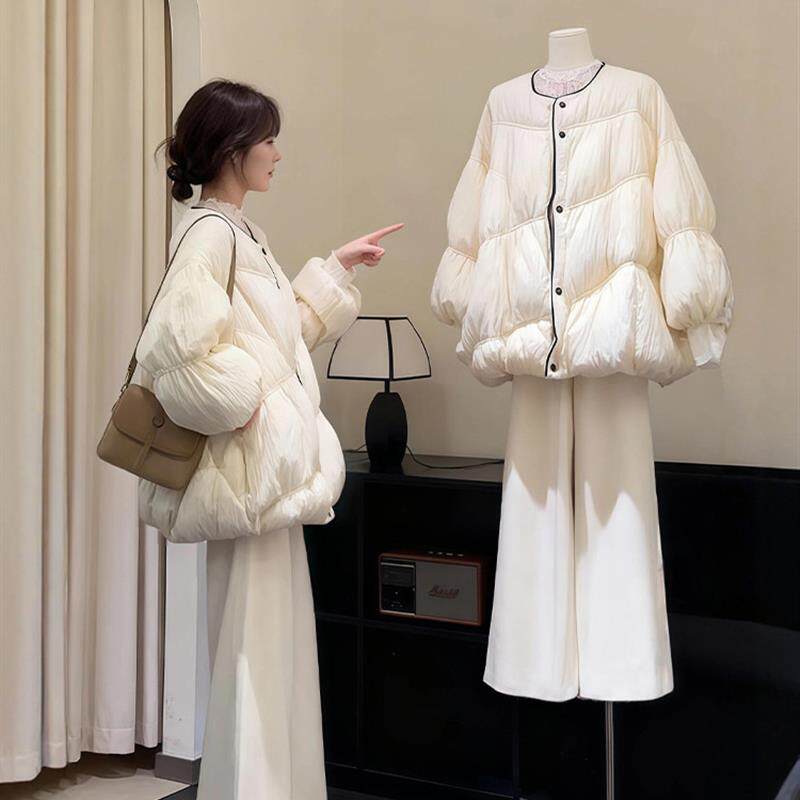 巨好看的冬装一整套大码胖mm高级感加厚面包服棉衣外套休闲裤套装