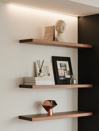 胡桃木墙上置物架搁板客厅卧室壁挂式墙面实木一字板隔板收纳架