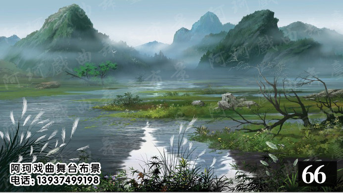 戏曲戏剧舞台布景 背景 幕布道具 唱戏 演出 表演喷绘图 山水景19