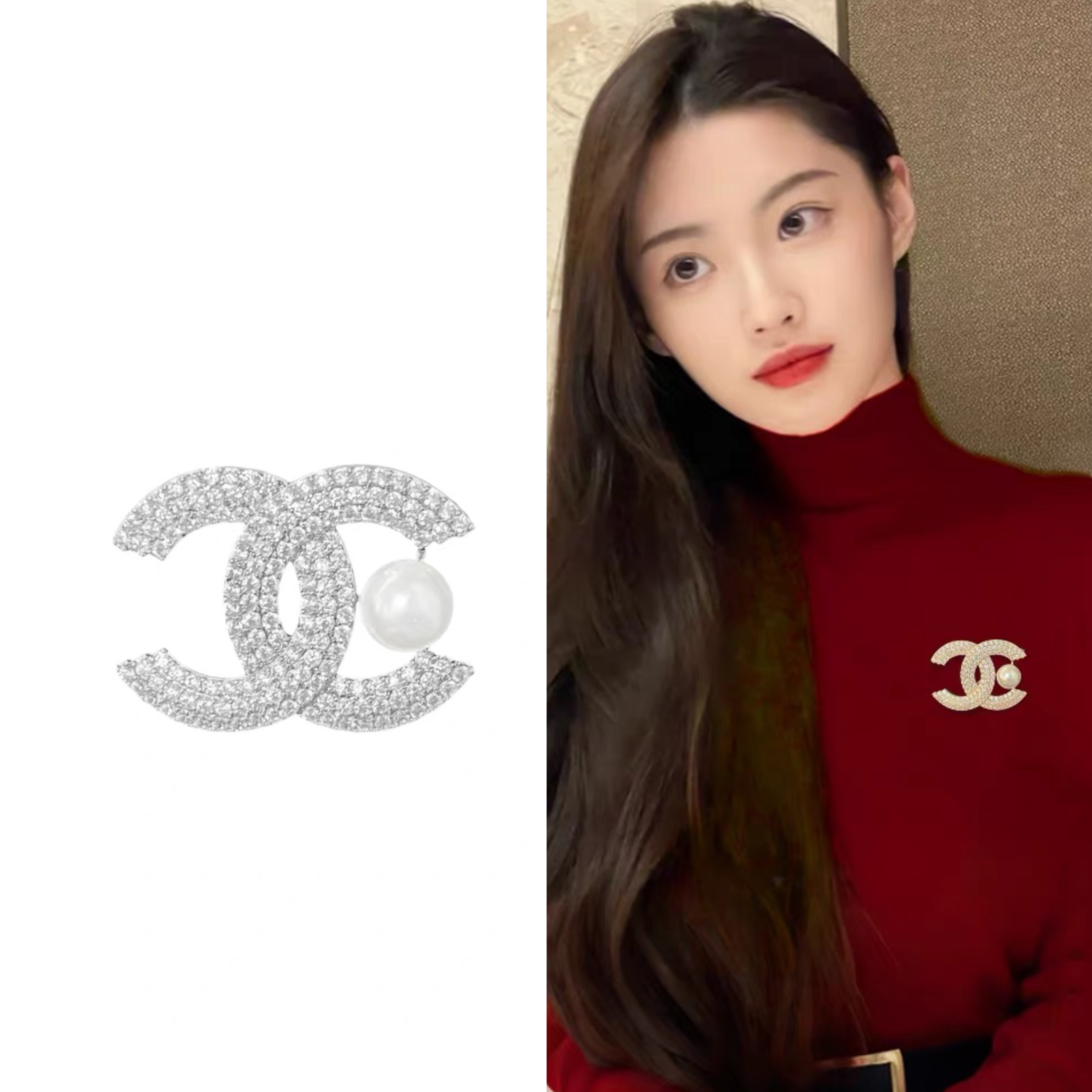 高档设计感字母C C胸针香风配饰胸花双C西装大衣锆石别针轻奢气质