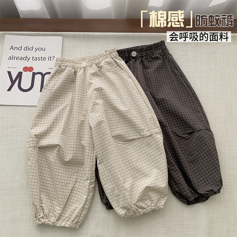 【新品推荐】儿童防蚊裤男童灯笼裤中大童格子休闲裤女童裤子夏款