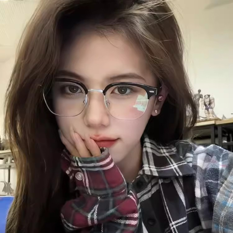 防蓝光半框眼镜女斯文复古理工男眼镜平光镜可配有度数近视眼镜框