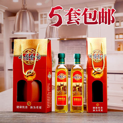 芝麻油瓶包装盒套装定制小磨香油礼盒透明方形玻璃瓶手提礼品盒子