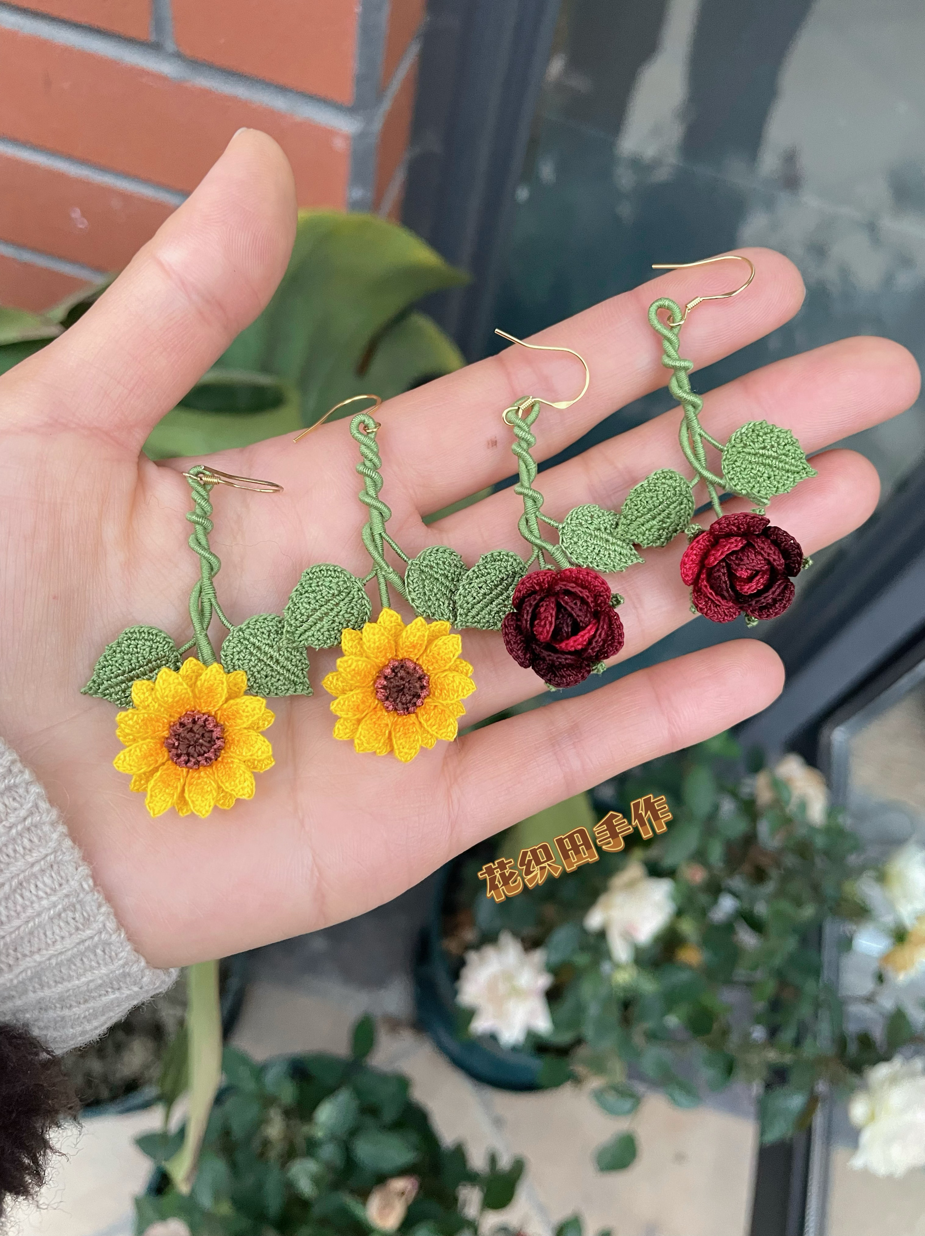 原创｜向日葵耳饰新款设计制作花朵玫瑰复古森系耳环耳夹女成品